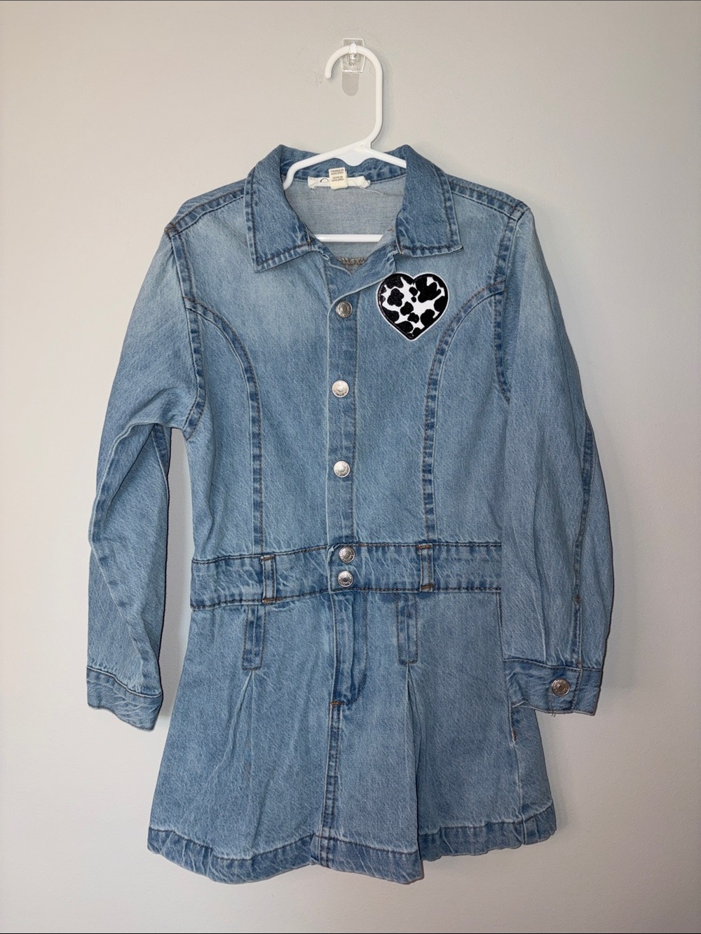 Jessica Simpson Light Blue Denim Dress with Cow-print Heart Patch